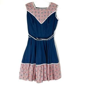 Kate Schorer Originals | Vintage Navy Red Pinstripe Rose Square Dance Dress M